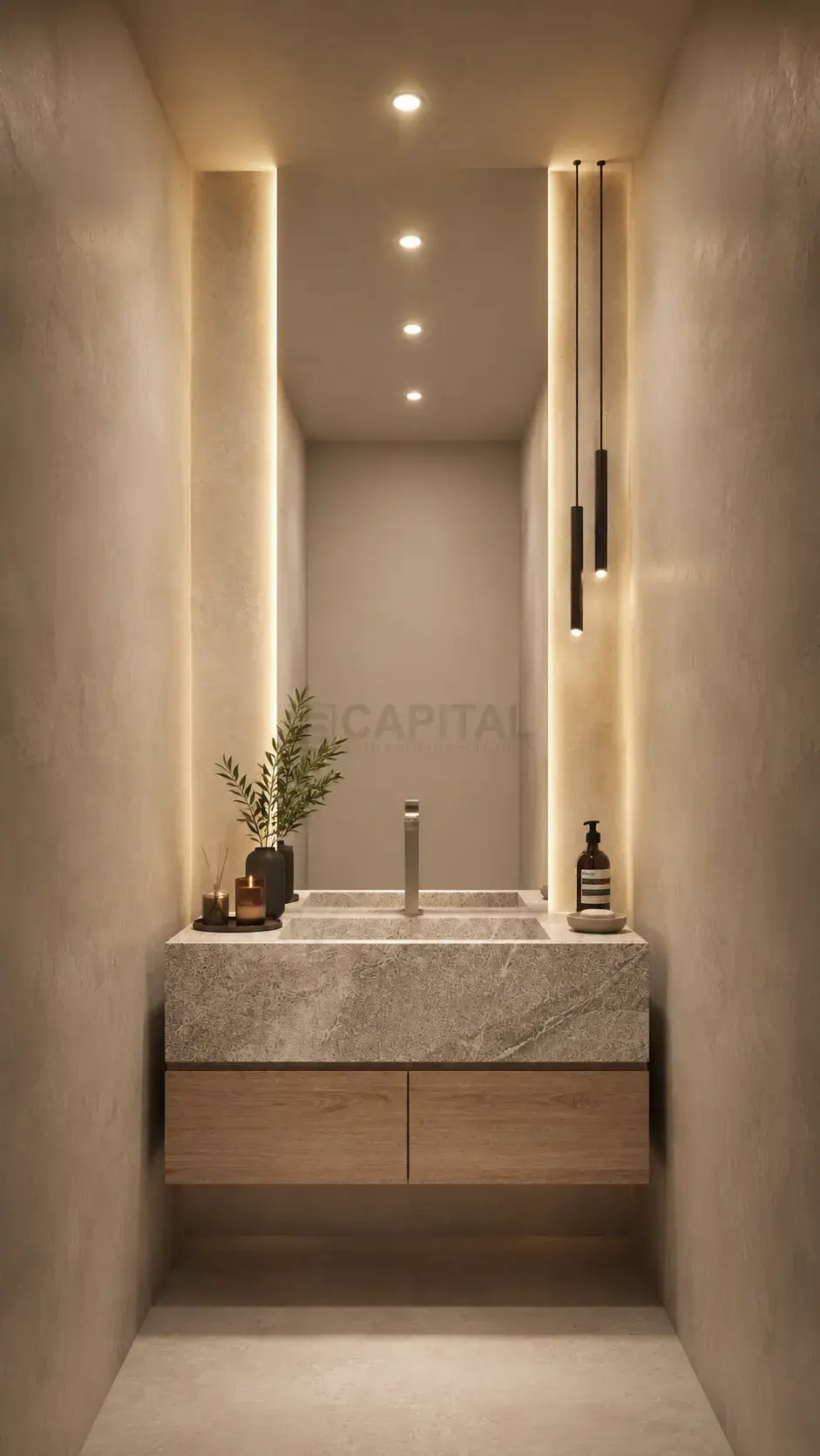 Grey Stone-Look Porcelain Block Vanity 