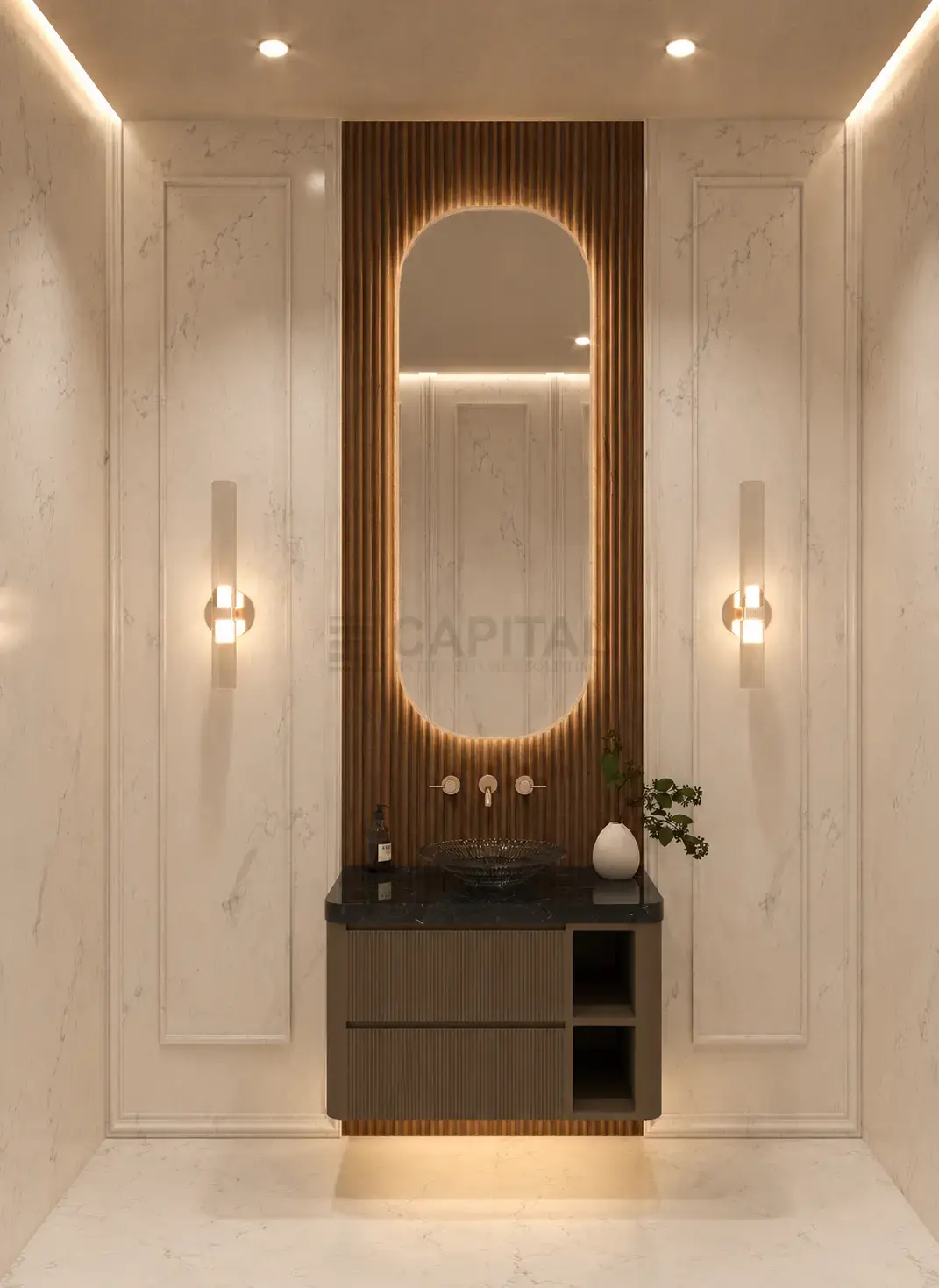 Elegant Dark Porcelain Vessel Vanity 