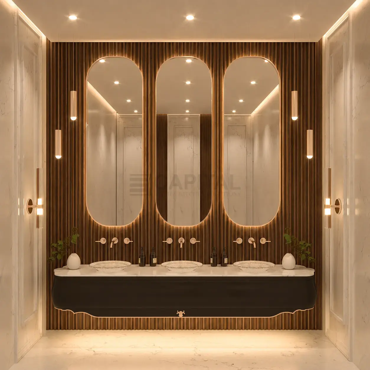 Classic Curved Triple Porcelain Vanity 