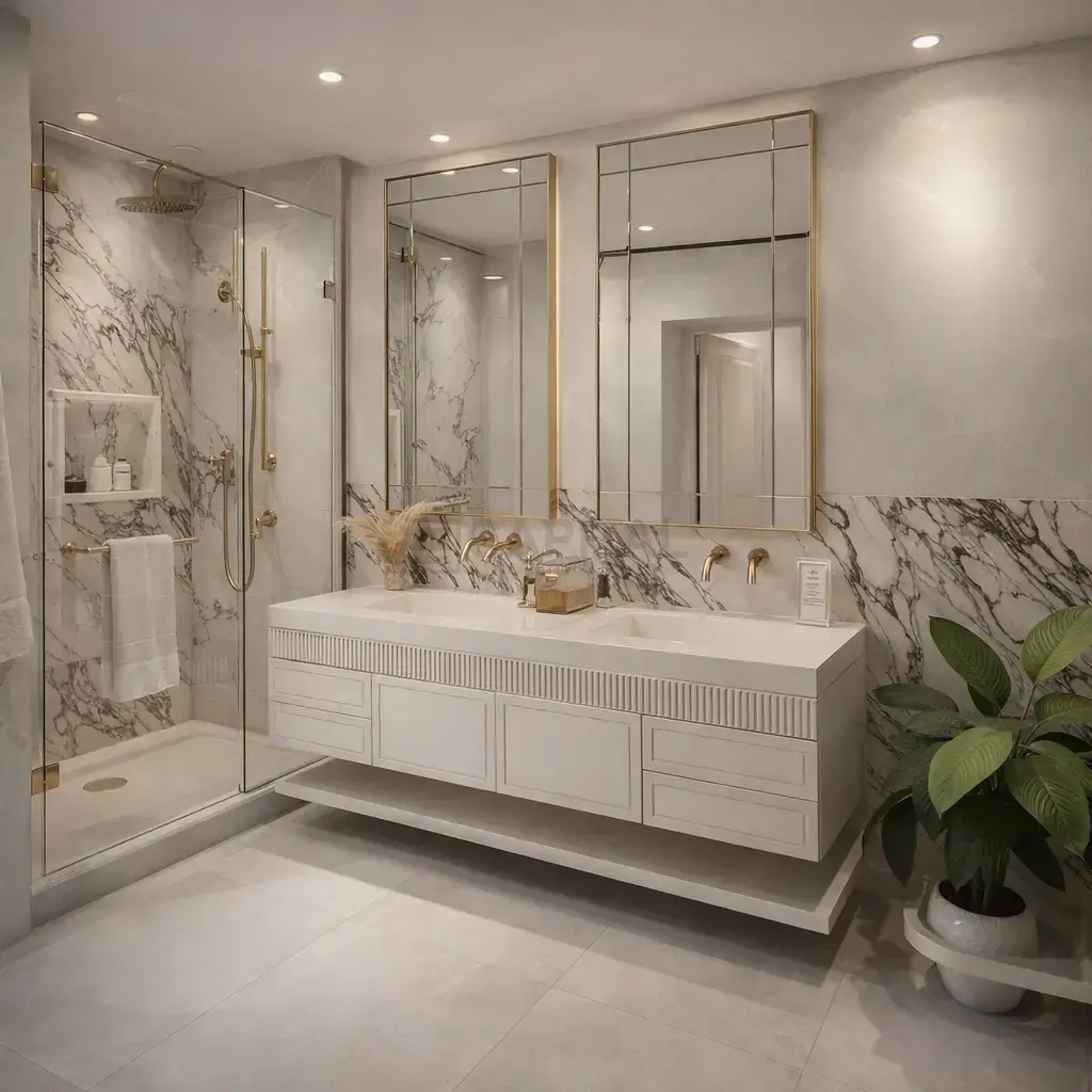 Classic White Porcelain Vanity with Fluted Detailing 