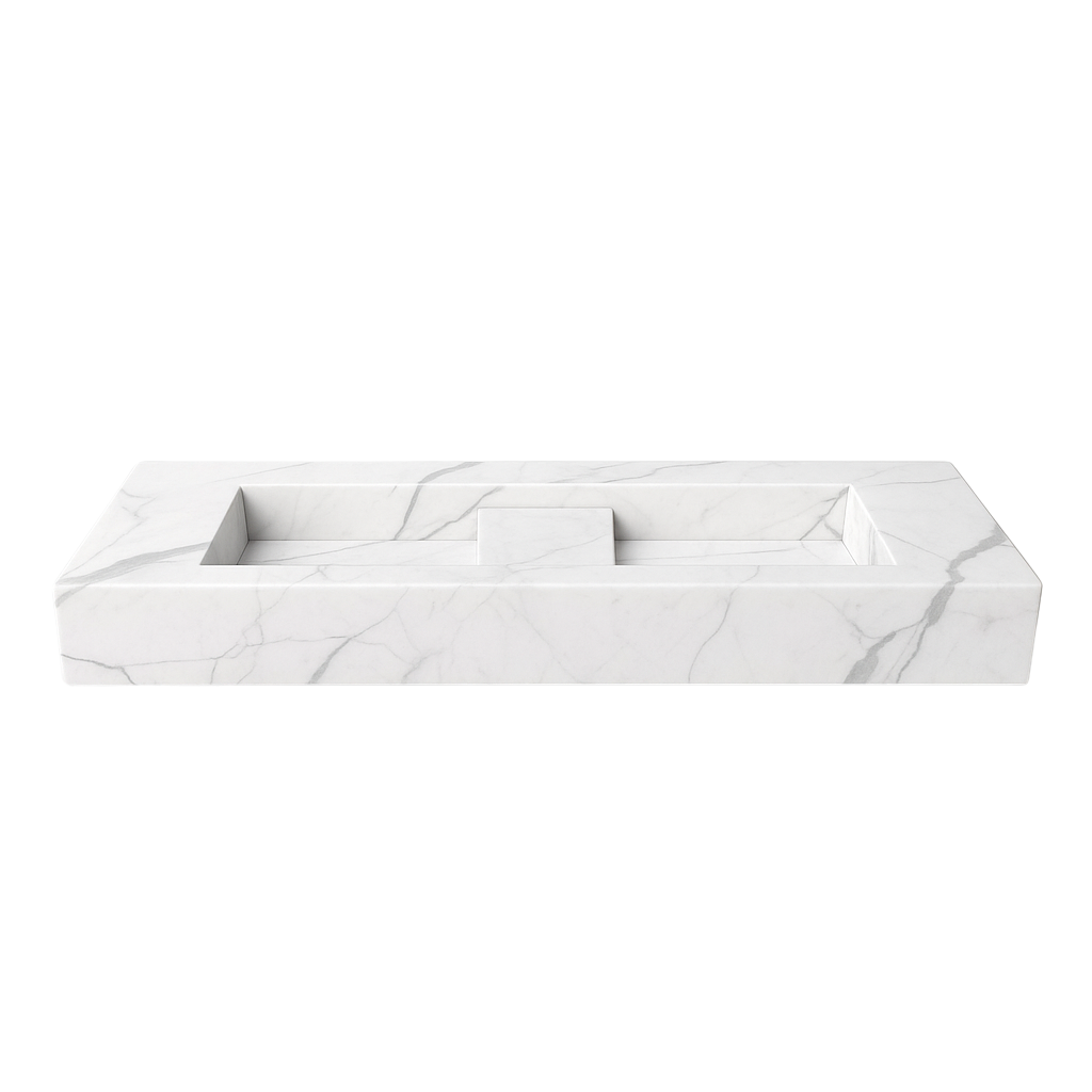 Double Washbasin Porcelain Counter With Step in Middle