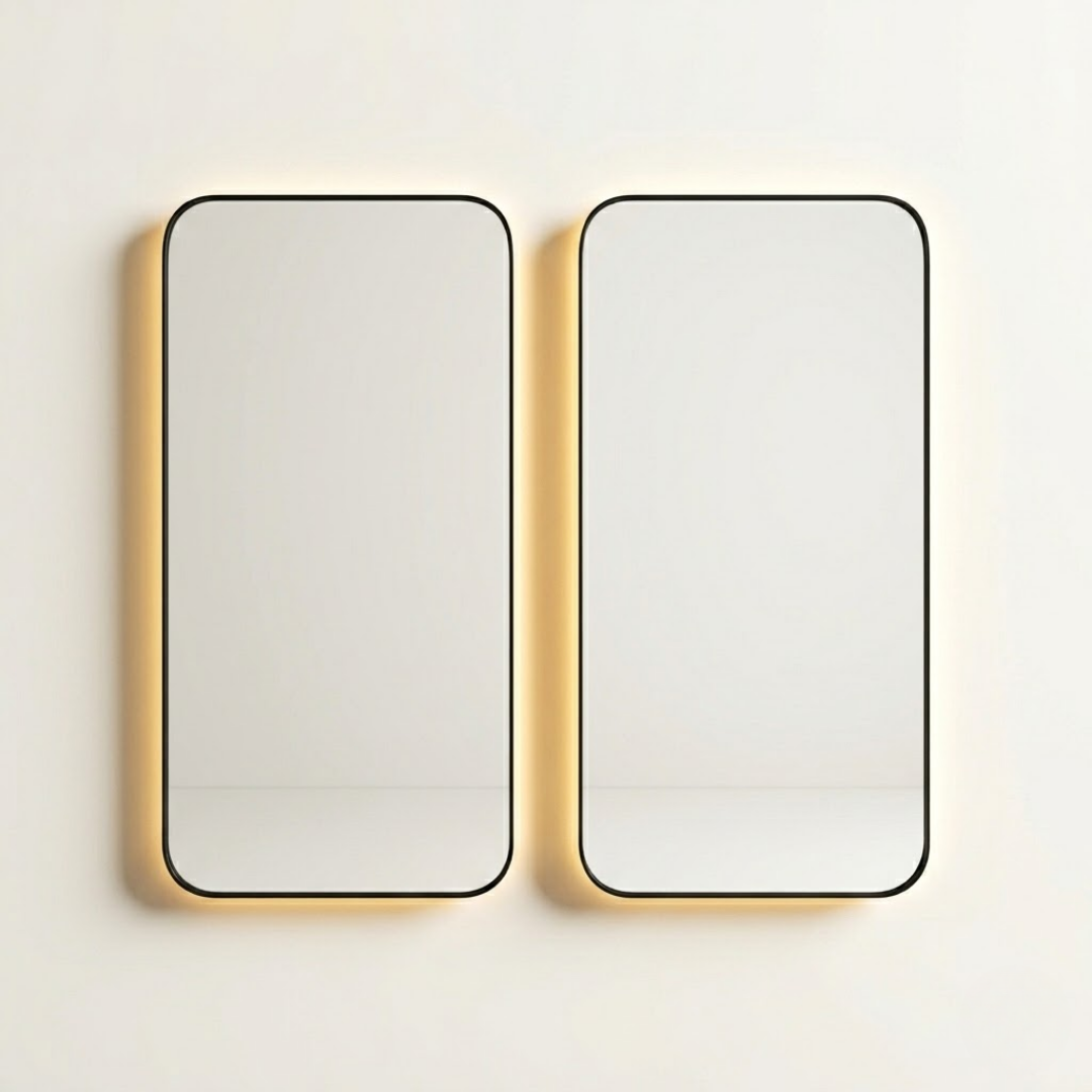 Double Rounded Rectangle Backlit Bathroom Mirrors with Black Frame 