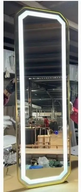 Octagonal Full Length LED Mirror with Gold Frame 