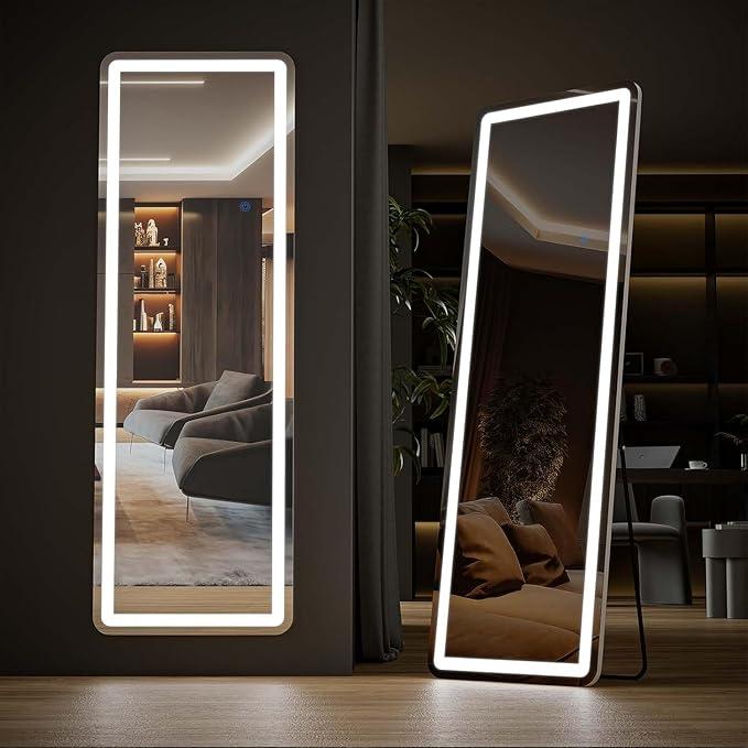 Freestanding Abstract Wavy LED Mirror -  Full Length Floor Mirror