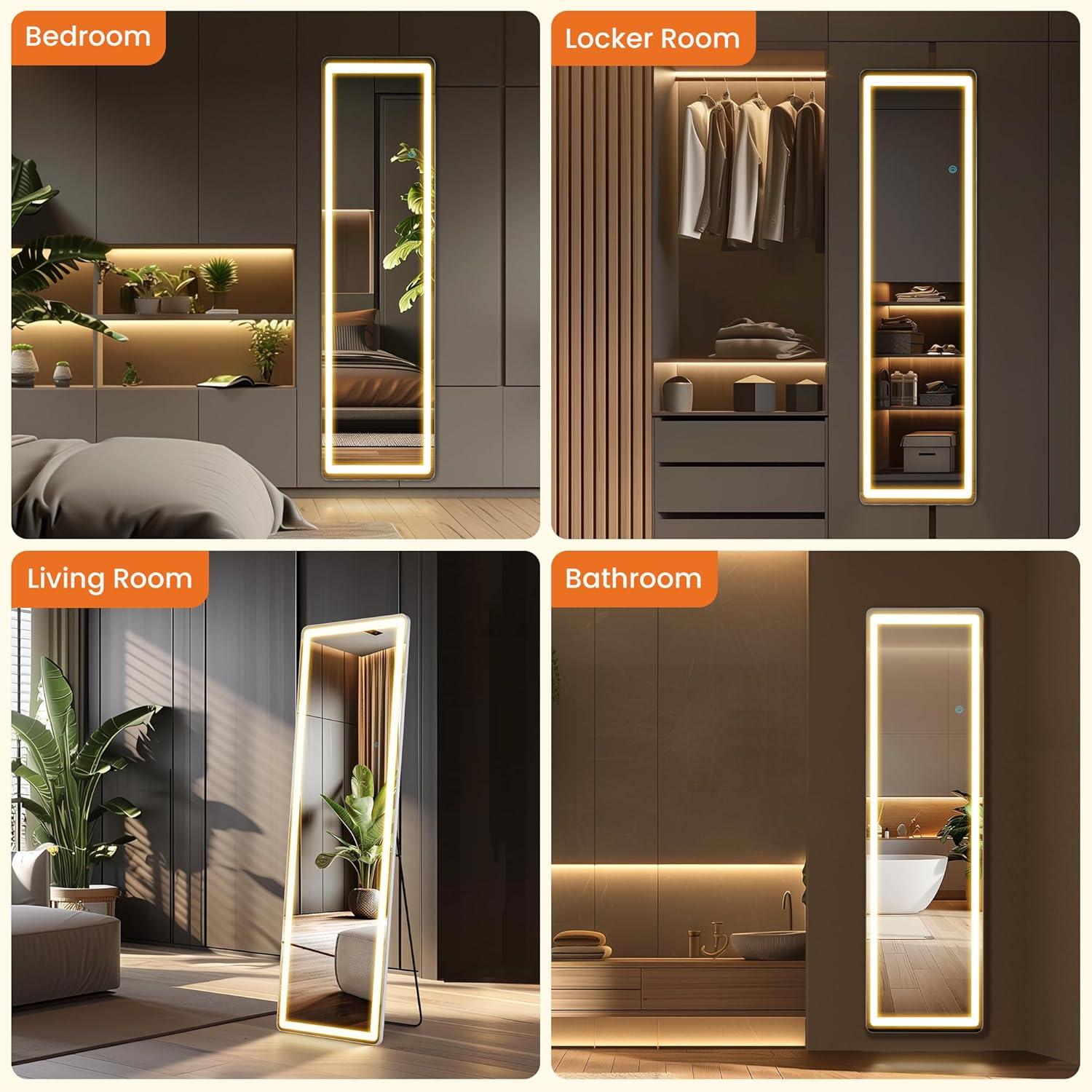 Freestanding Abstract Wavy LED Mirror -  Full Length Floor Mirror