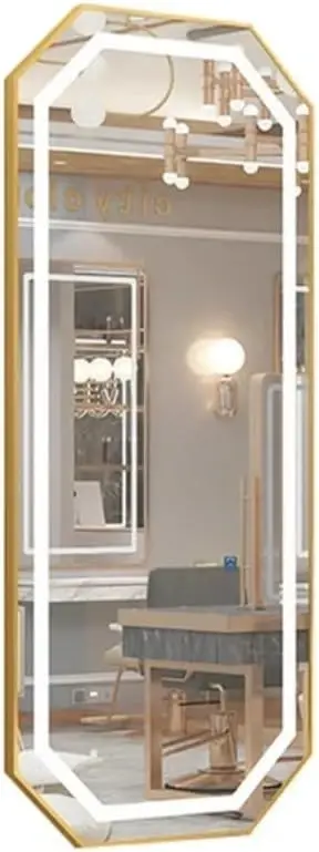 Octagonal Full Length LED Mirror with Gold Frame 
